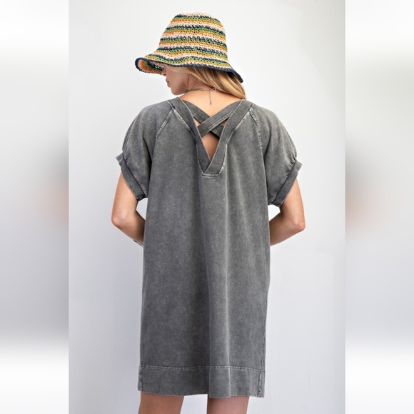 New Easel Gray Mineral Washed Terry Knit Dress - Picture 6 of 7